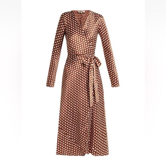 NEW DIANE VON FURSTENBERG $468 TILLY BAKER DOT SILK WRAP MIDI DRESS - Picture 10 of 15